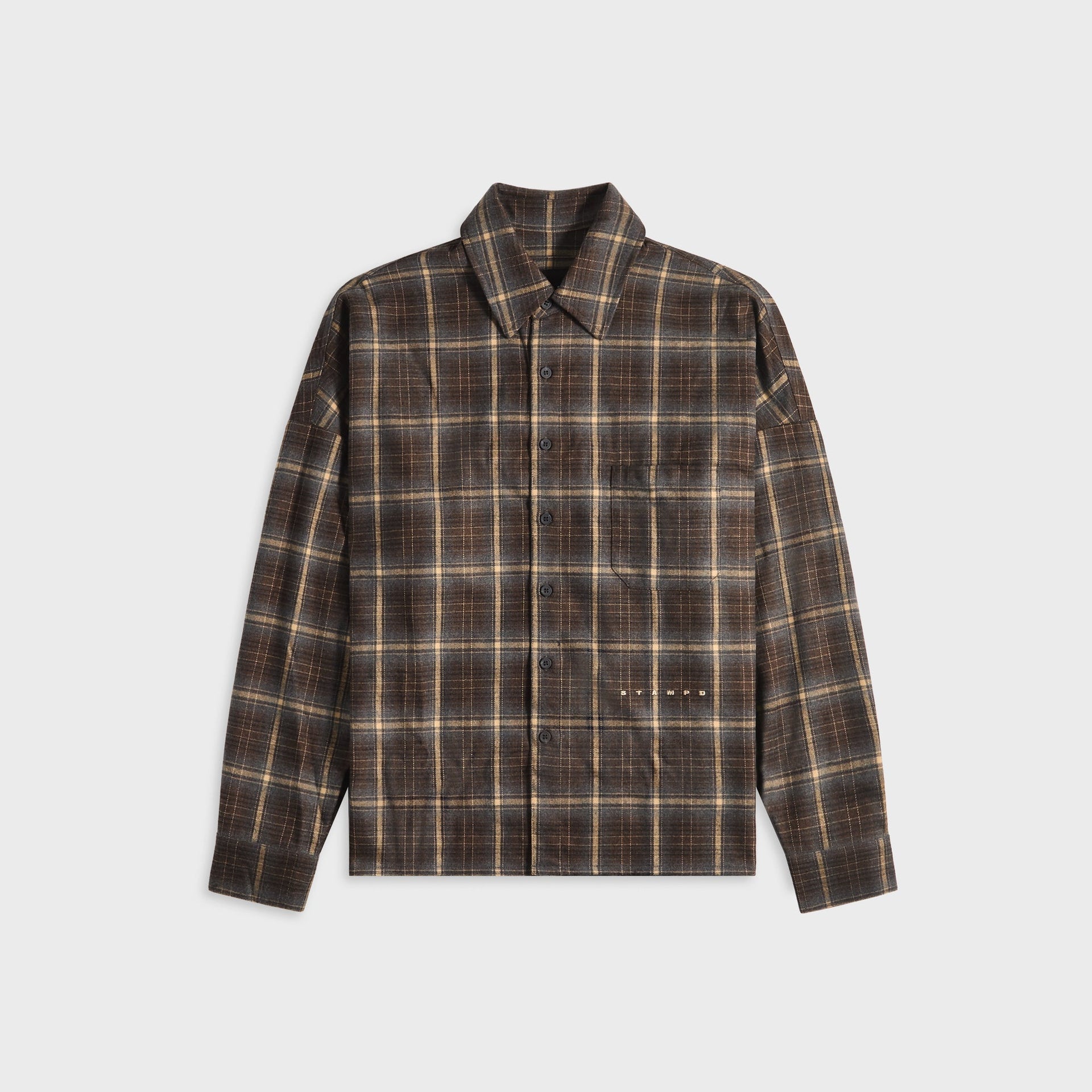 Stampd Oversized Plaid Button-Down Shirt - Brown Plaid