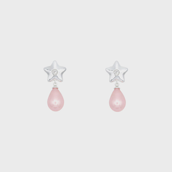 関税送料込み【Sandy Liang】Cloverdale 2.0 ピアス Sandy Liang: Silver & Pink Cloverdale 2.0 Earrings | SSENSE