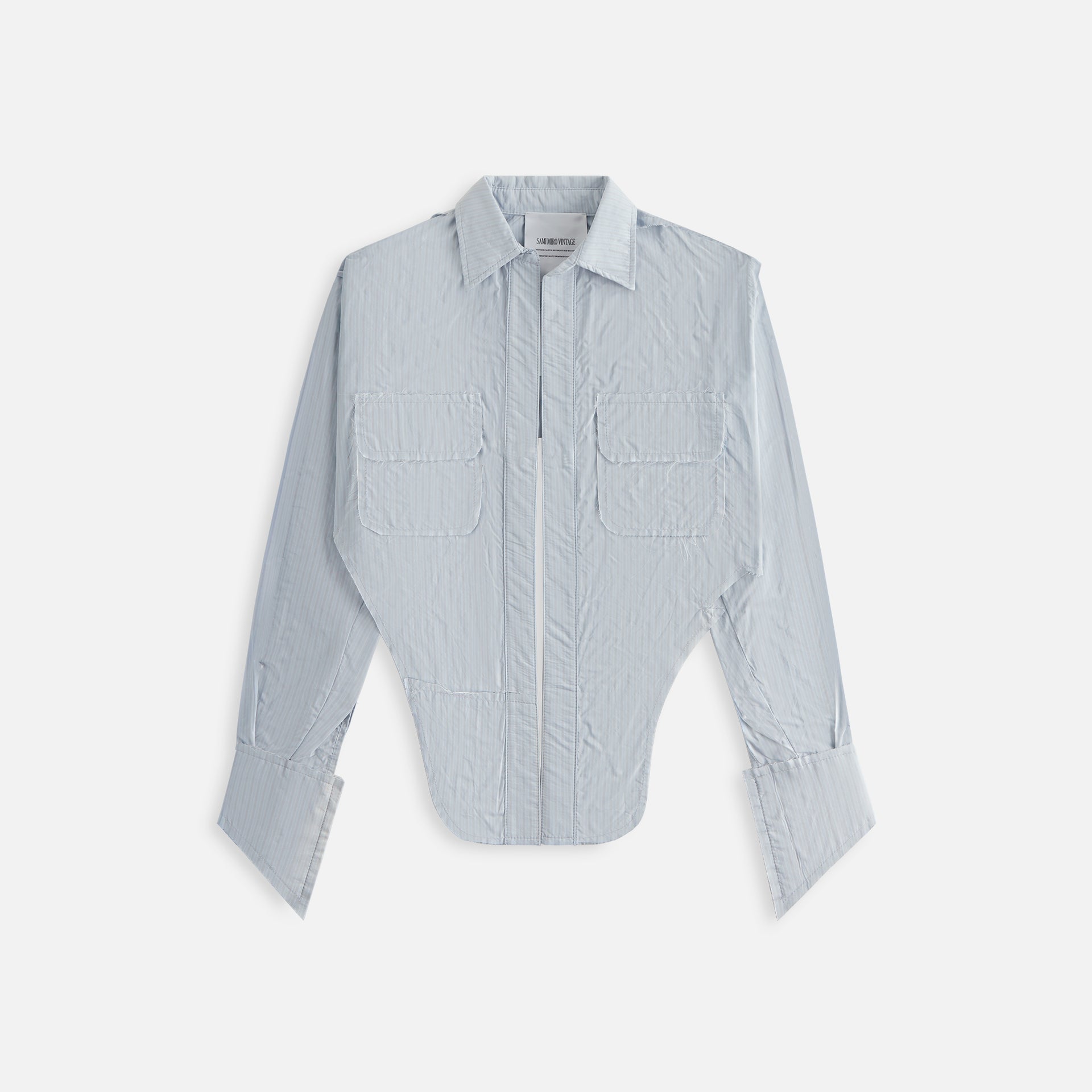 Sami Miro Vintage V Cut Safety Pin Blouse - Blue Pinstripe