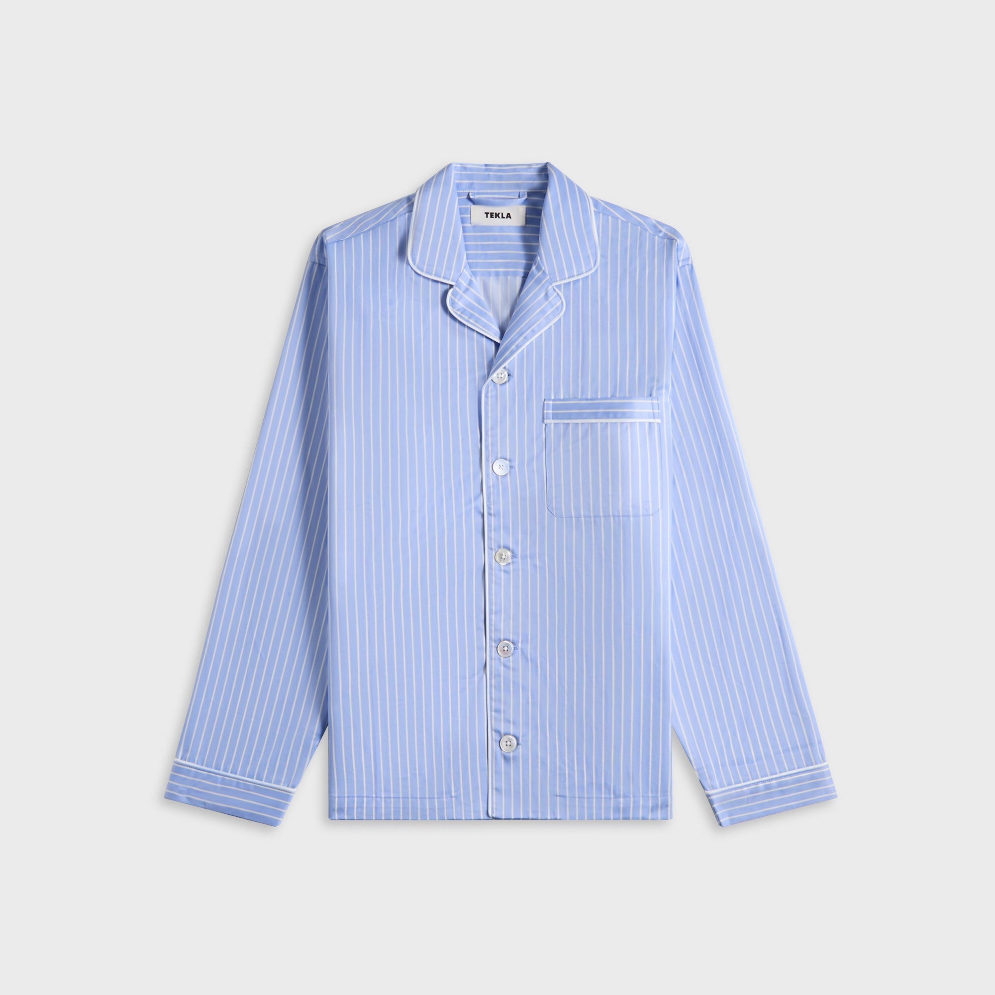 Tekla Sateen Pyjamas Shirt Polo Stripes - Light Blue – Kith