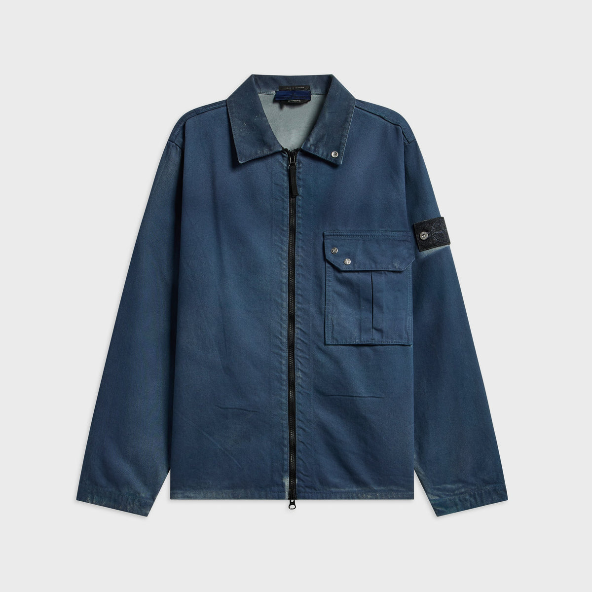 Stone Island Hand Sprayed Reflective Light Bull Denim TC Zip Up Overshirt - Slate Blue