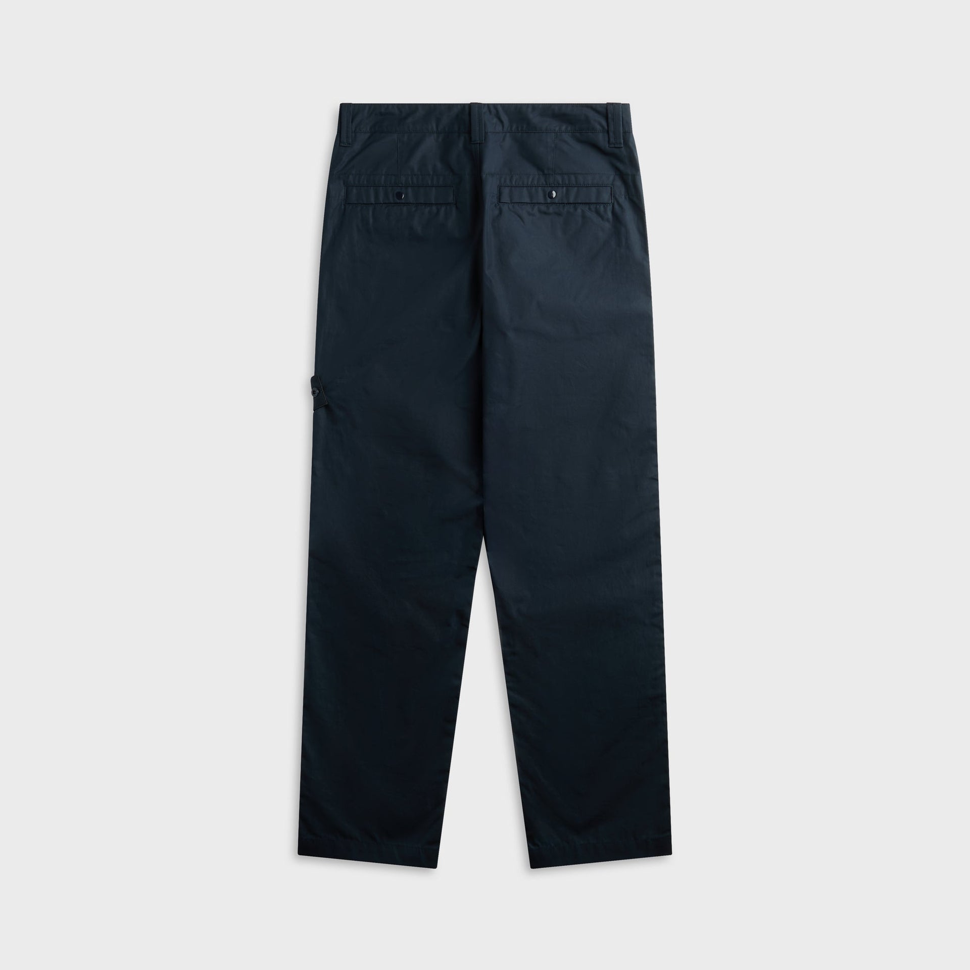 Stone Island navy chino trouser, back view with two snap welt pockets and belt loops