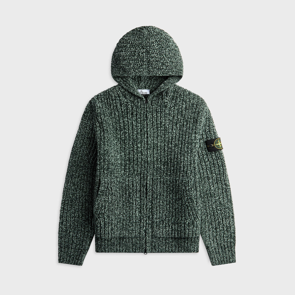 Stone Island Mouline Cotton Chenille Loose Fit Hooded Zip Up Jumper - Dark Green Melange