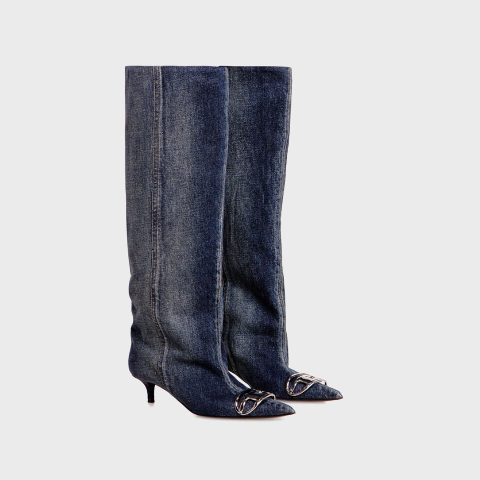 Diesel D-Venus KB Slouchy Heels - Washed Blue Denim