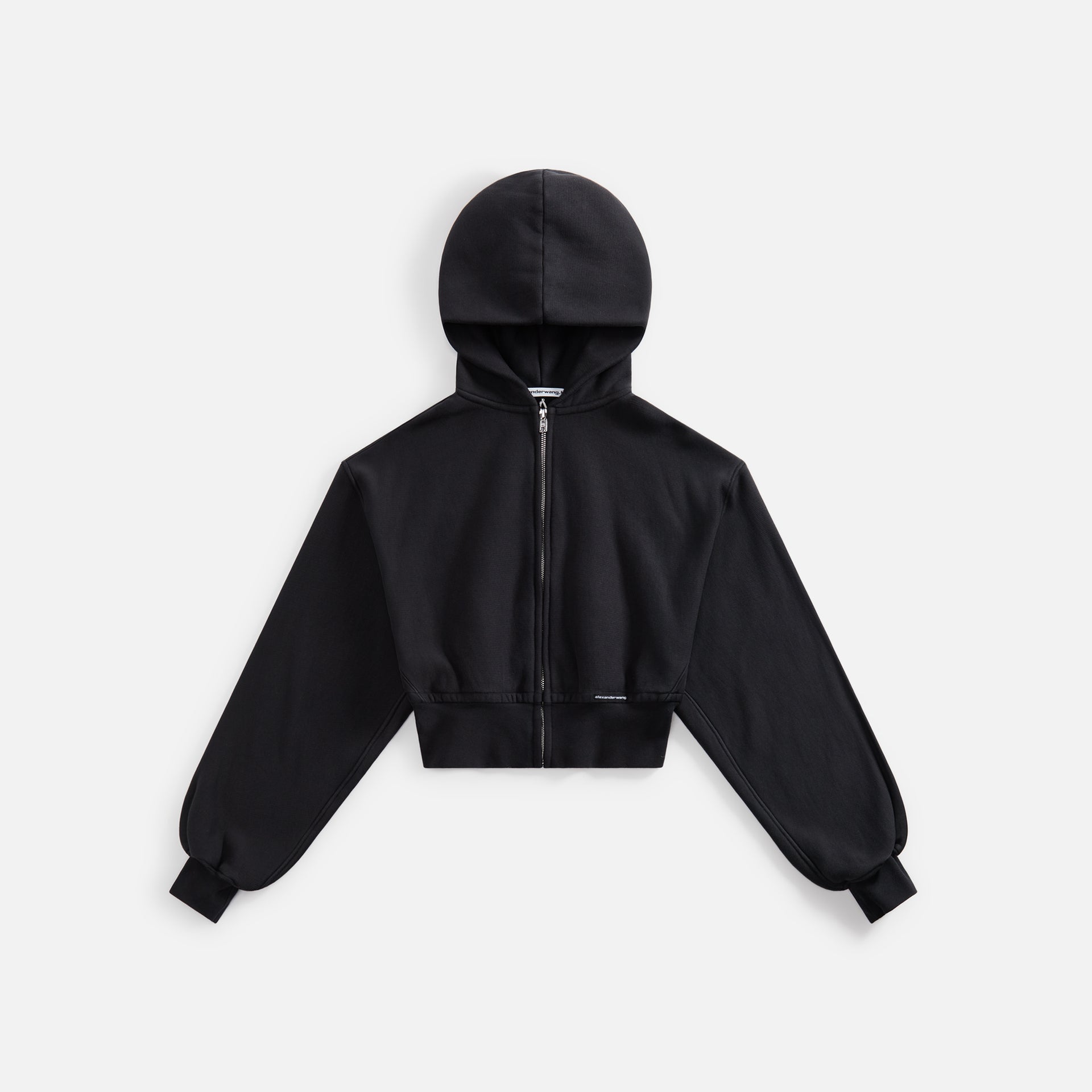 T by Alexander Wang Cropped Zipup Hoodie with Branded Seam Label - Black