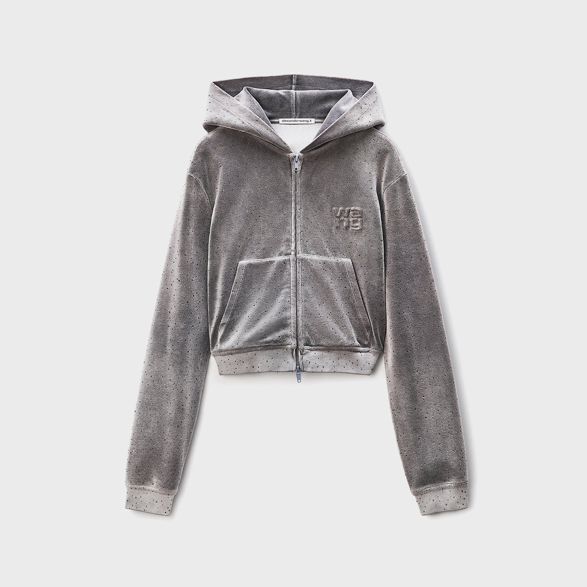 Alexander Wang Shrunken Zip Up Hotfix Hoodie - Grey
