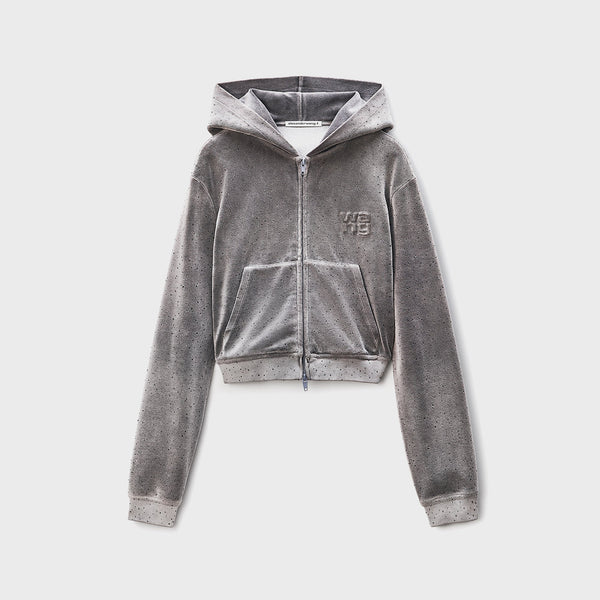 Alexander Wang Shrunken Zip Up Hotfix Hoodie - Grey – Kith