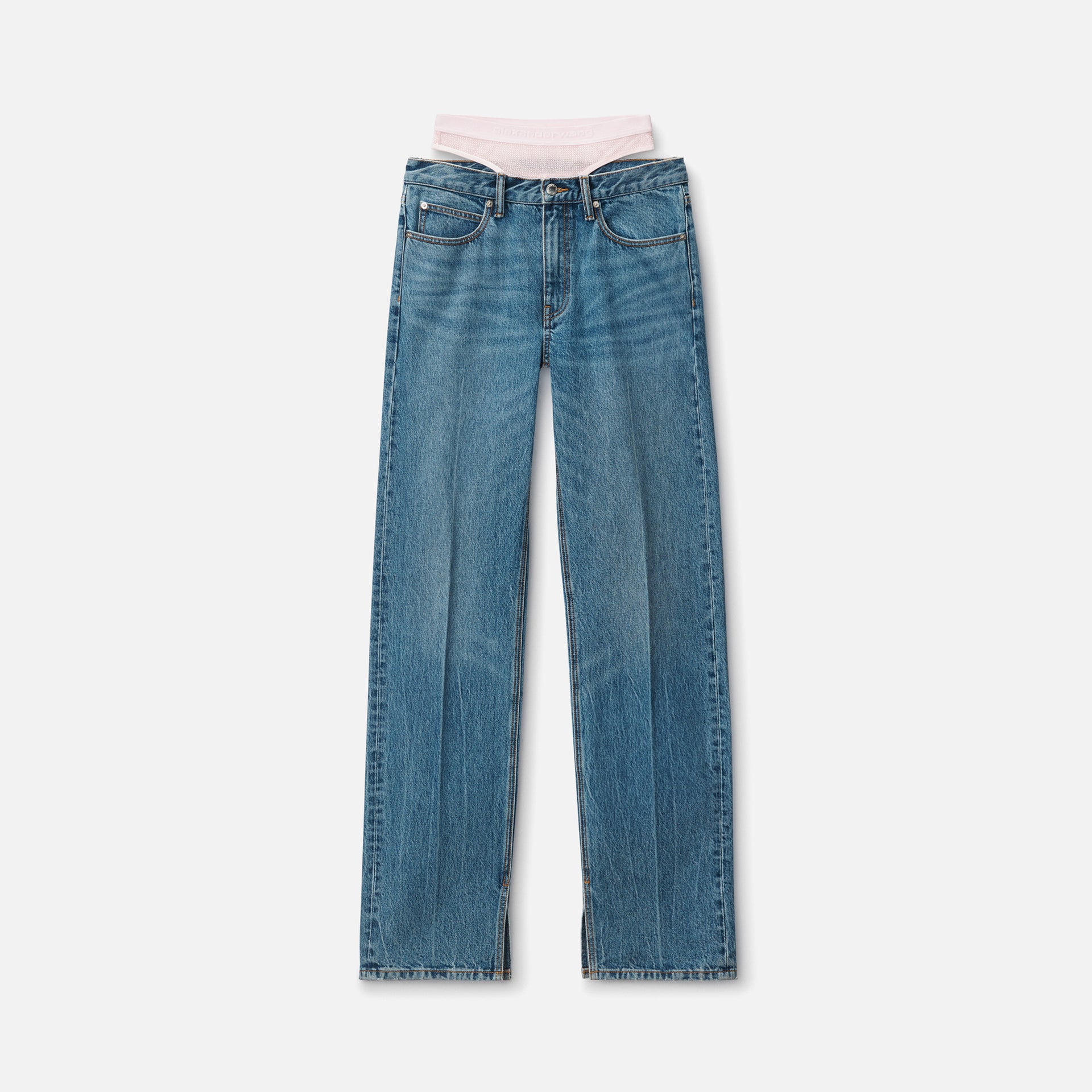 T by Alexander Wang Split Hem Jean Prestyle Hotfix Mesh Undie - Vintage Indigo