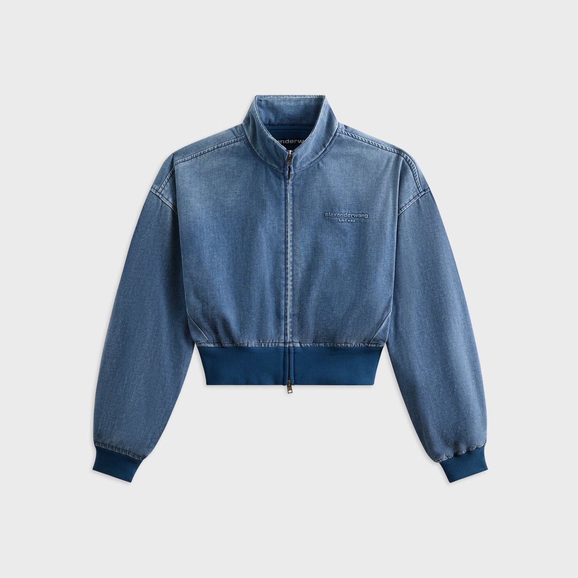 T by Alexander Wang Funnel Neck Jacket with Tall Rib - Washed Light Blue