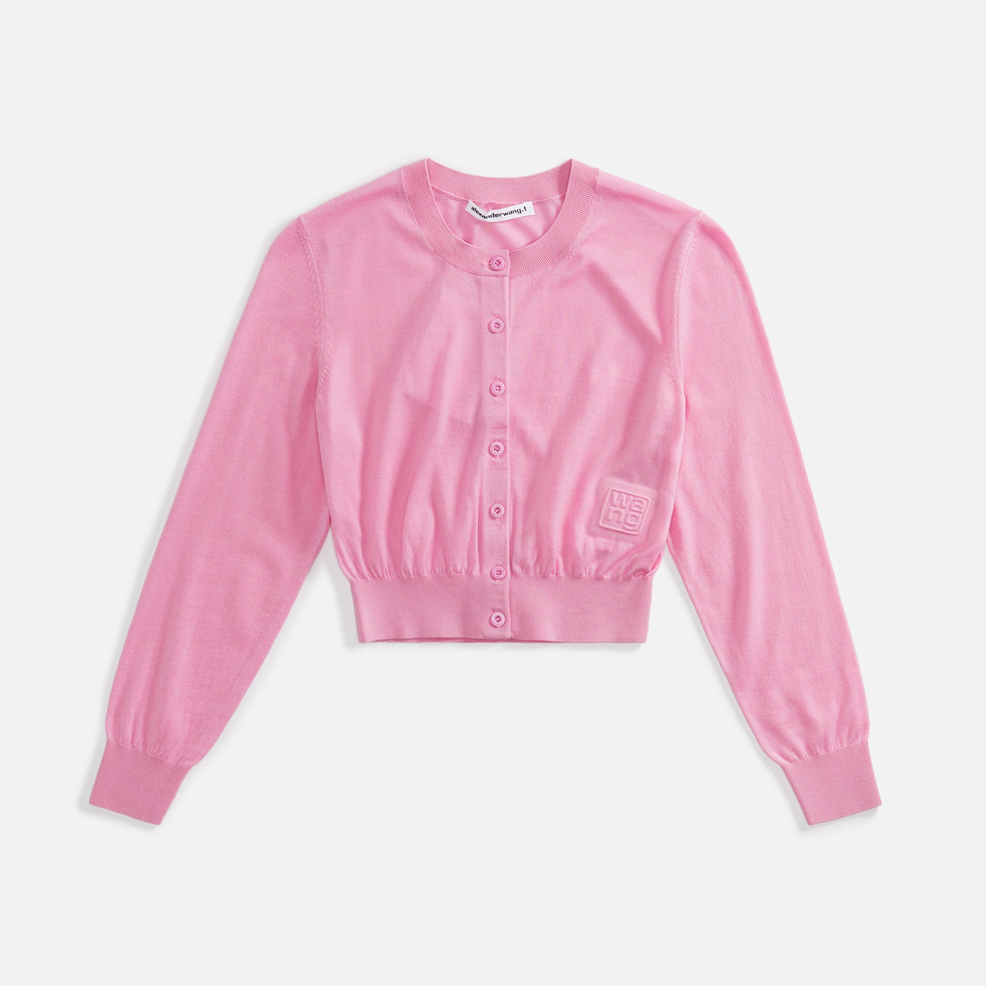 T by Alexander Wang Superfine Cropped Crewneck Cardi - Candy Pink