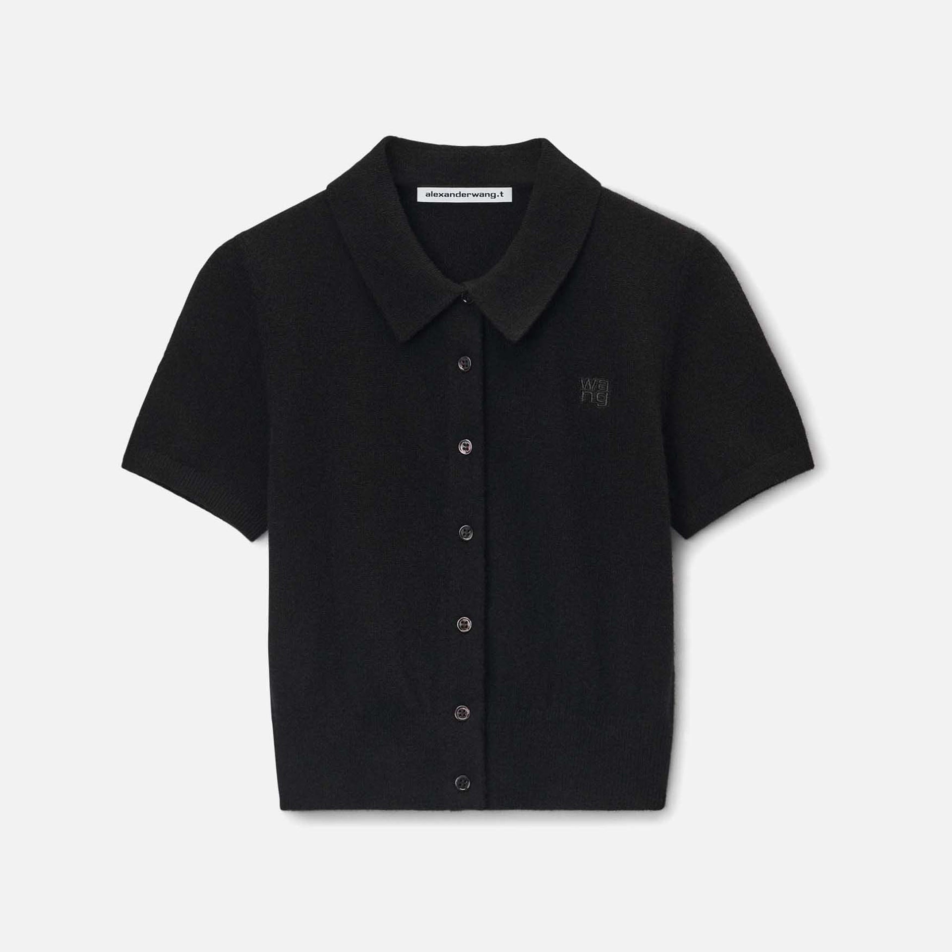 T by Alexander Wang Short Sleeve Polo Cardigan - Black