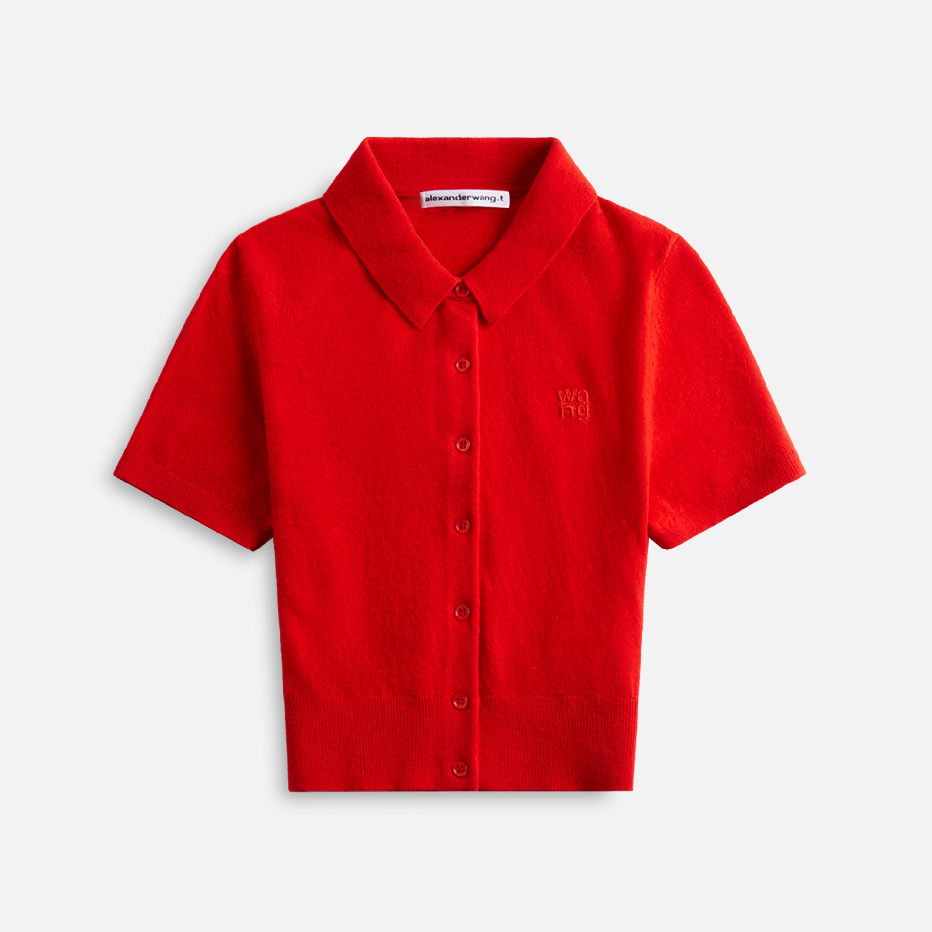 T by Alexander Wang Short Sleeve Polo Cardigan - Fiery Red