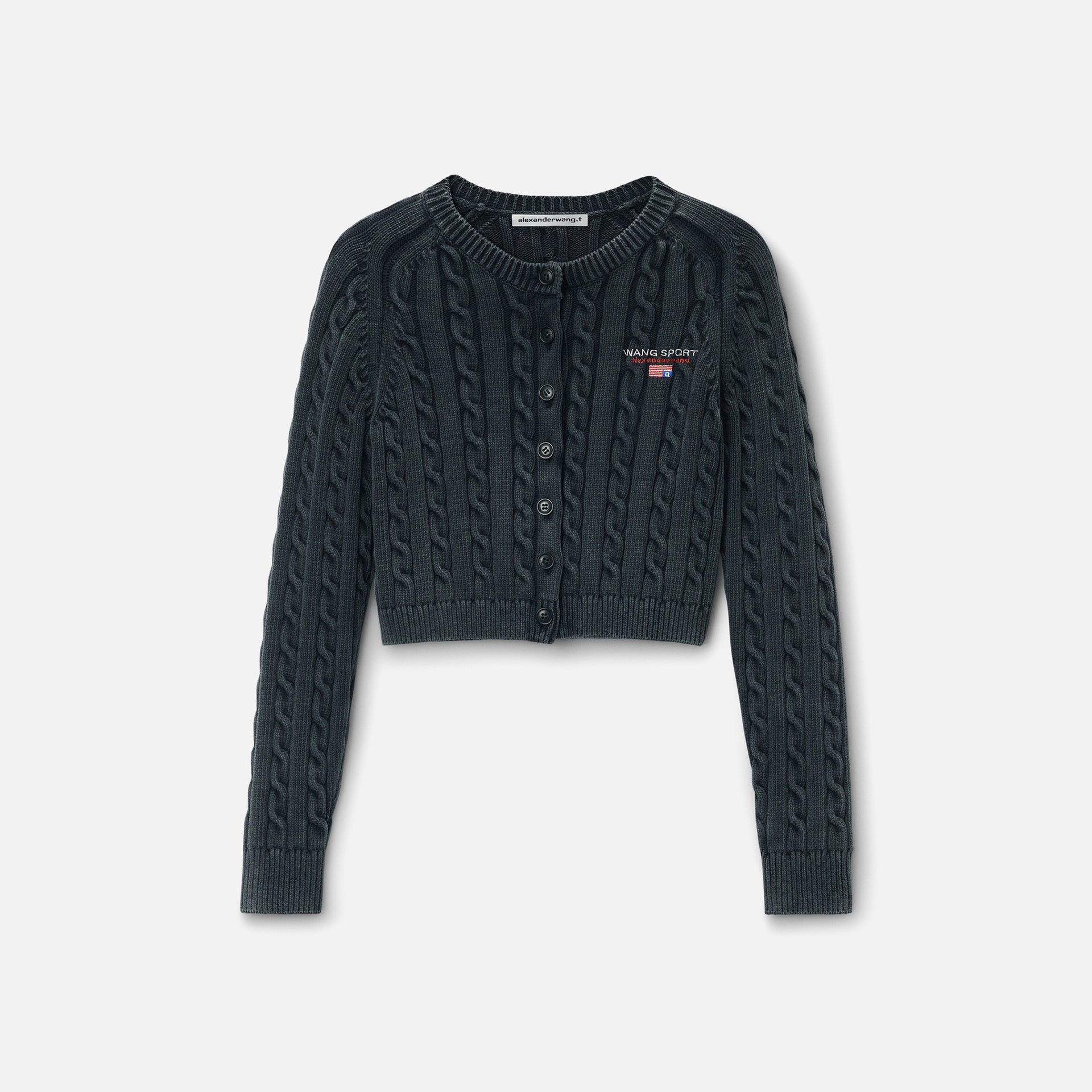 T by Alexander Wang Cropped Crewneck Cardigan - Washed Black