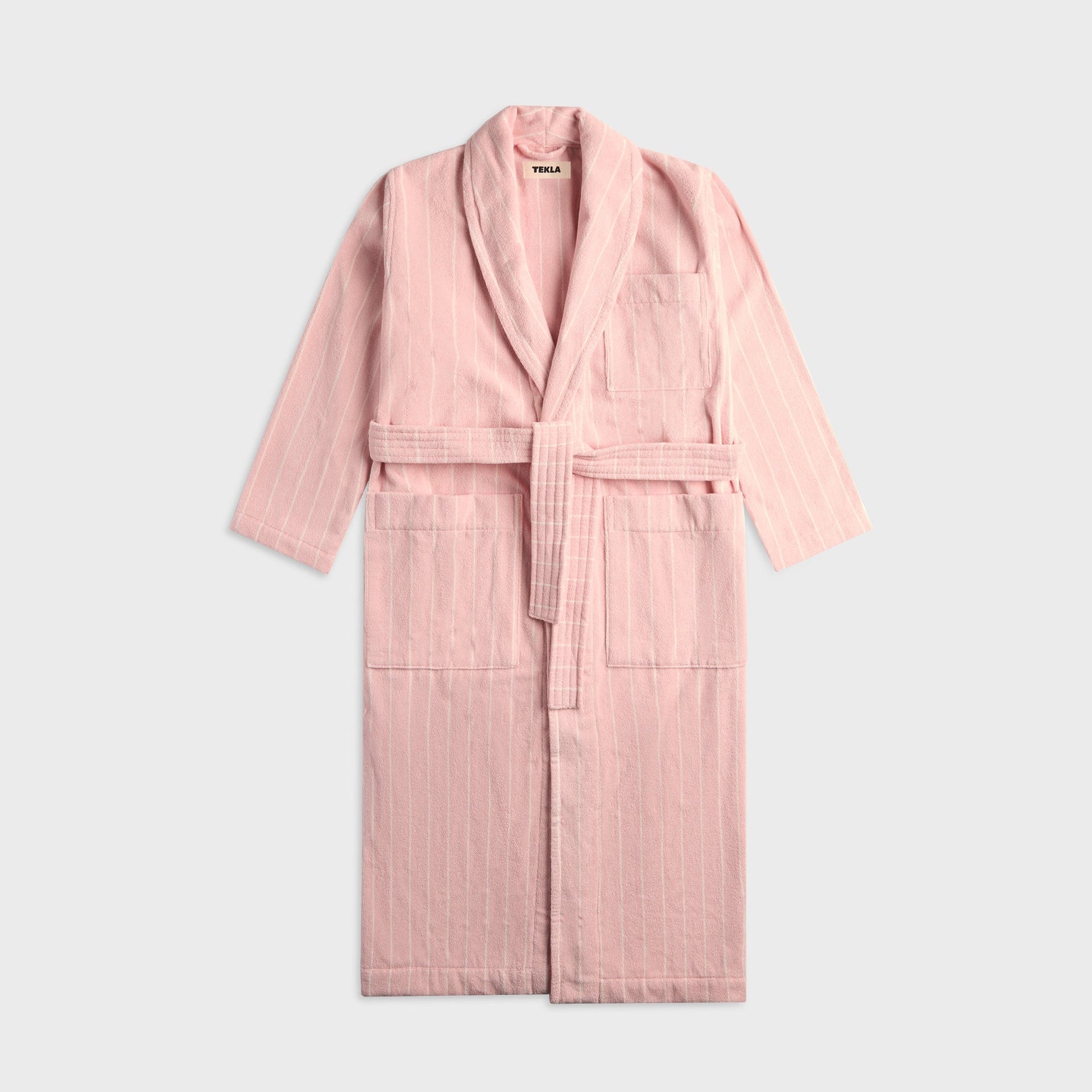 Tekla Classic Bathrobe - Shaded Pink Stripes