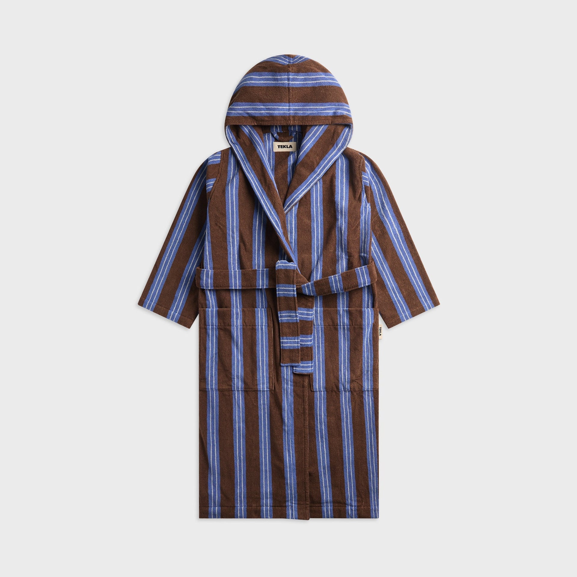 Tekla Striped Hooded Cotton Robe - Chestnut Stripes