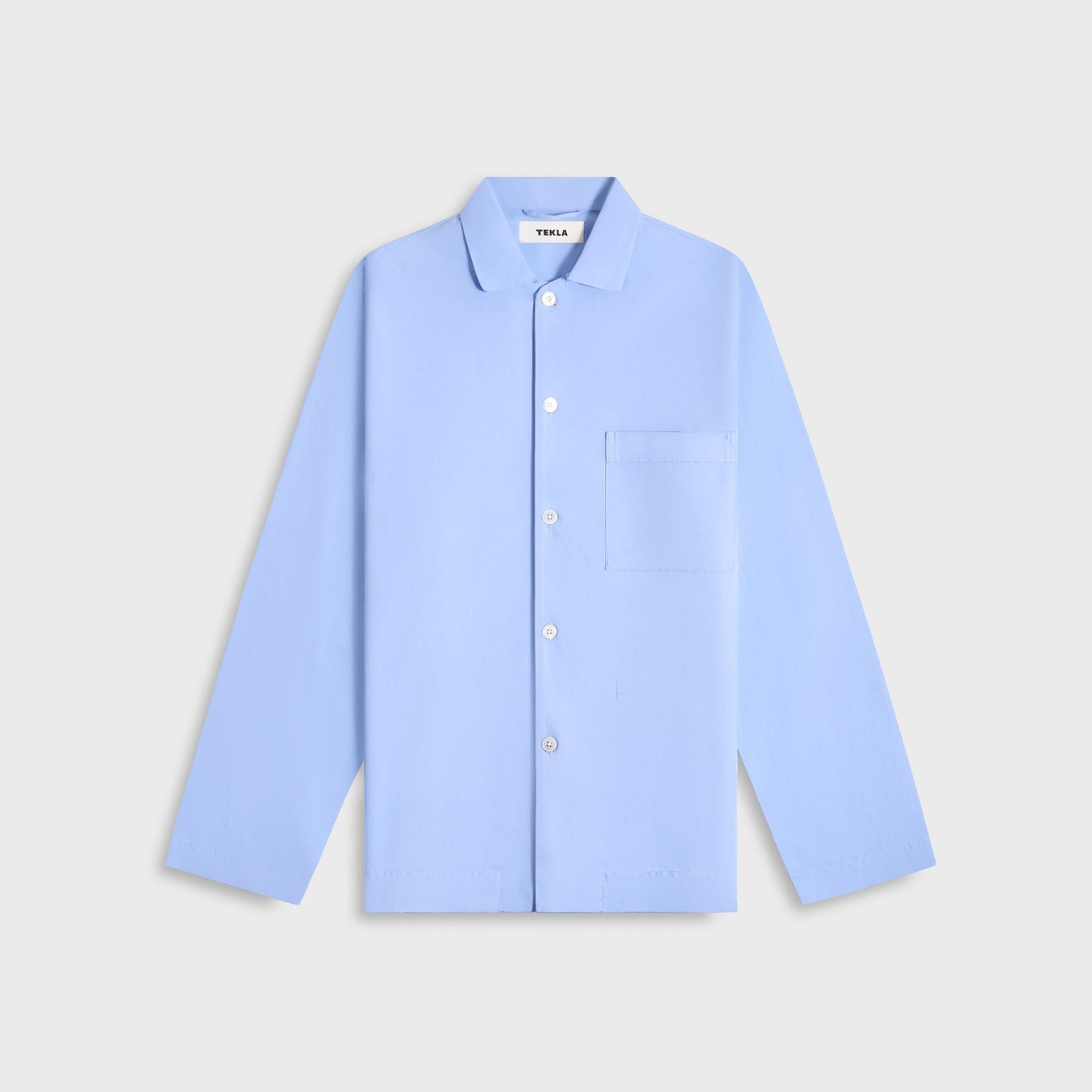 Tekla Poplin Long Sleeve Pyjama Shirt in Solid Cornflower