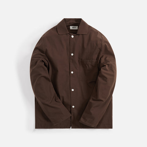 Tekla Poplin Long Sleeve Pajama Essentials Shirt - Coffee