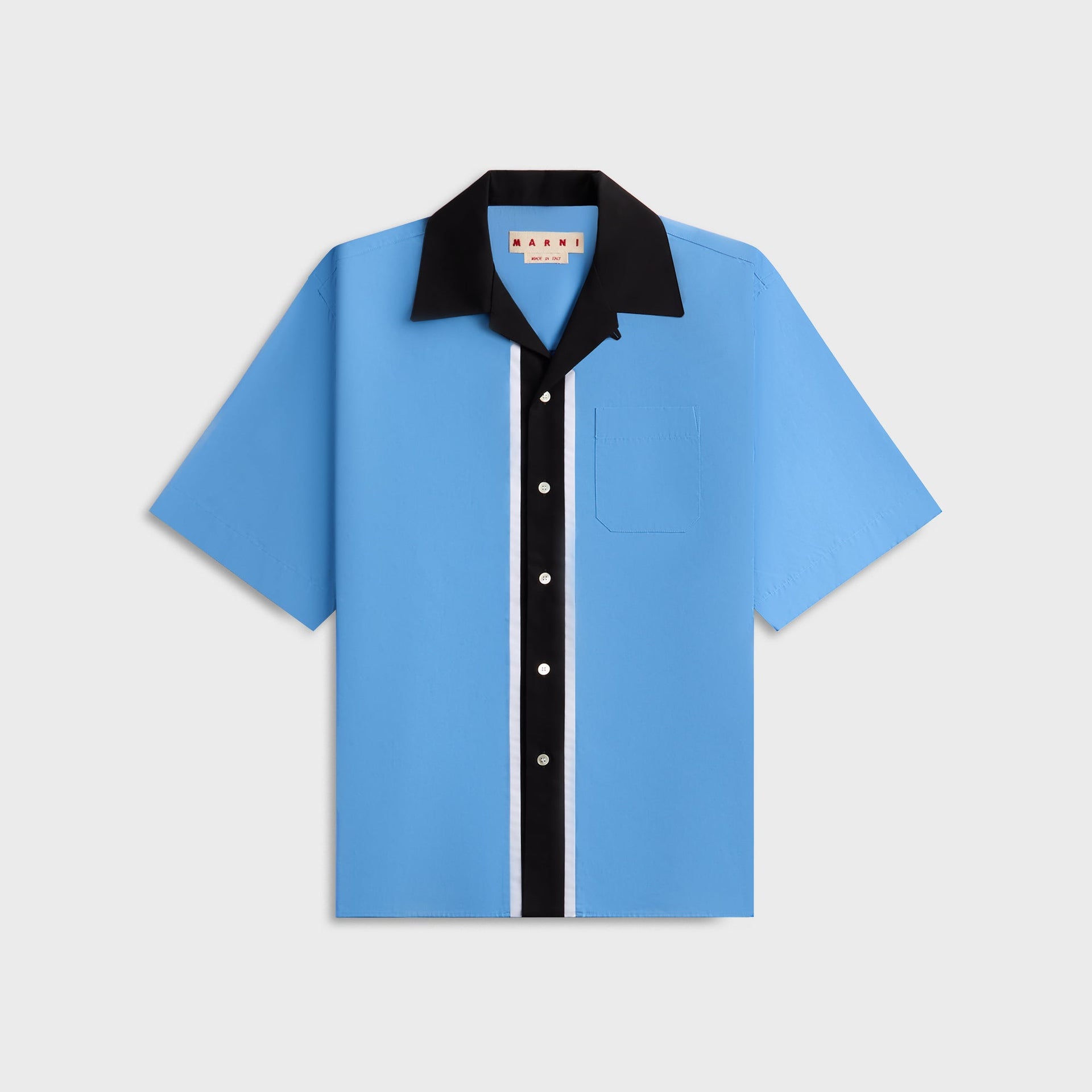 Marni Organic Cotton Poplin ShortinSleeved Bowling Shirt in Sapphire Blue