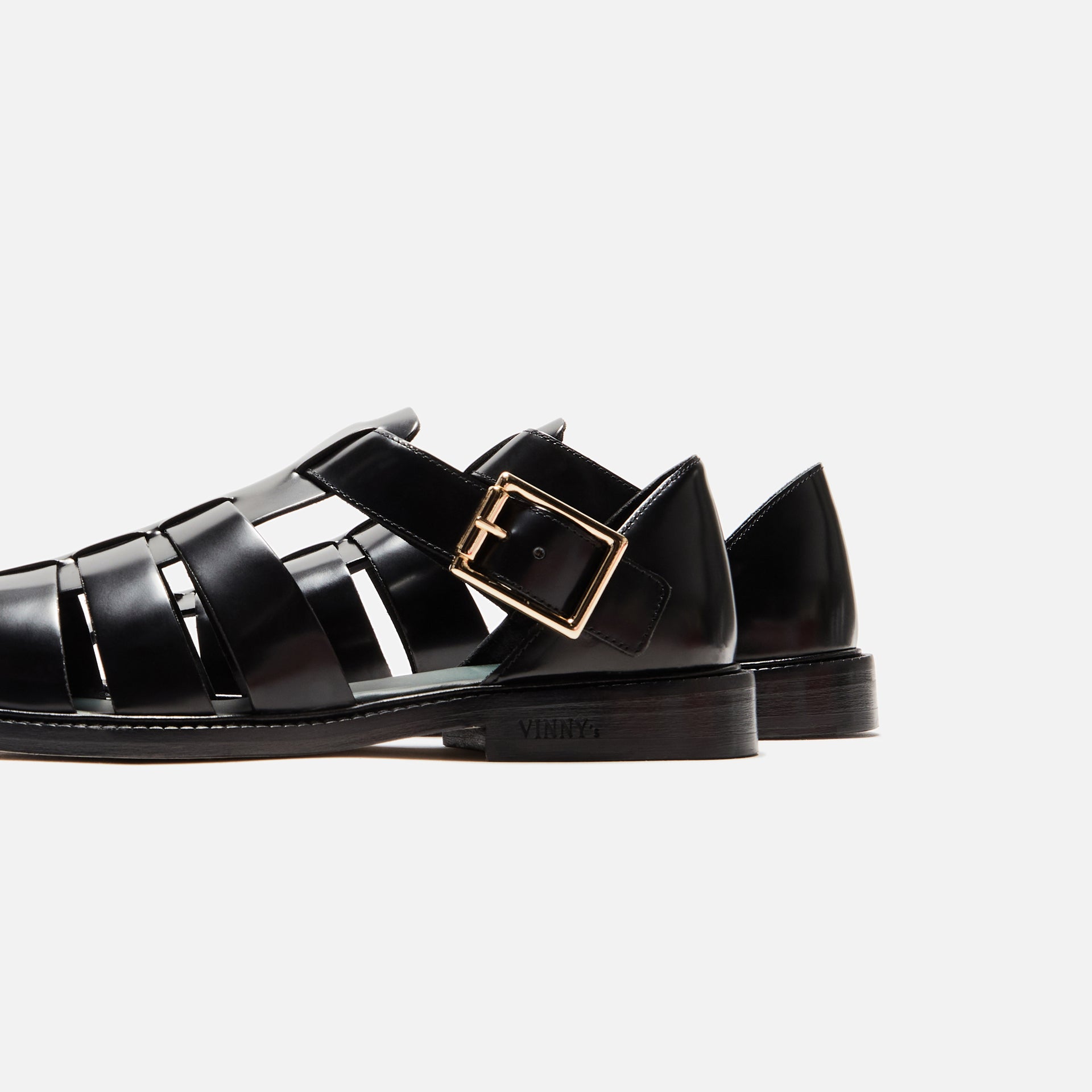 VINNY's Fisherman Sandal - Black Polido Leather