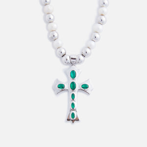 VEERT The Cross Freshwater Pearl Necklace - Green
