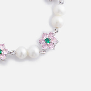 VEERT Macro Flower Freshwater Pearl Bracelet - Green / Pink