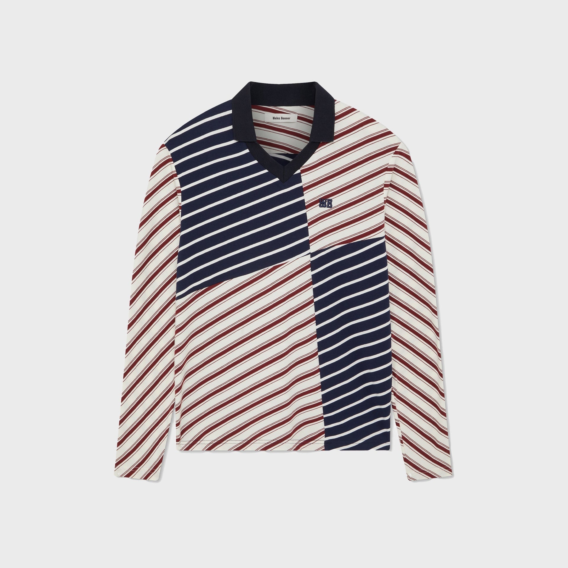 Wales Bonner Cotton Stripe Jersey Spirit Polo in Maroon / Navy