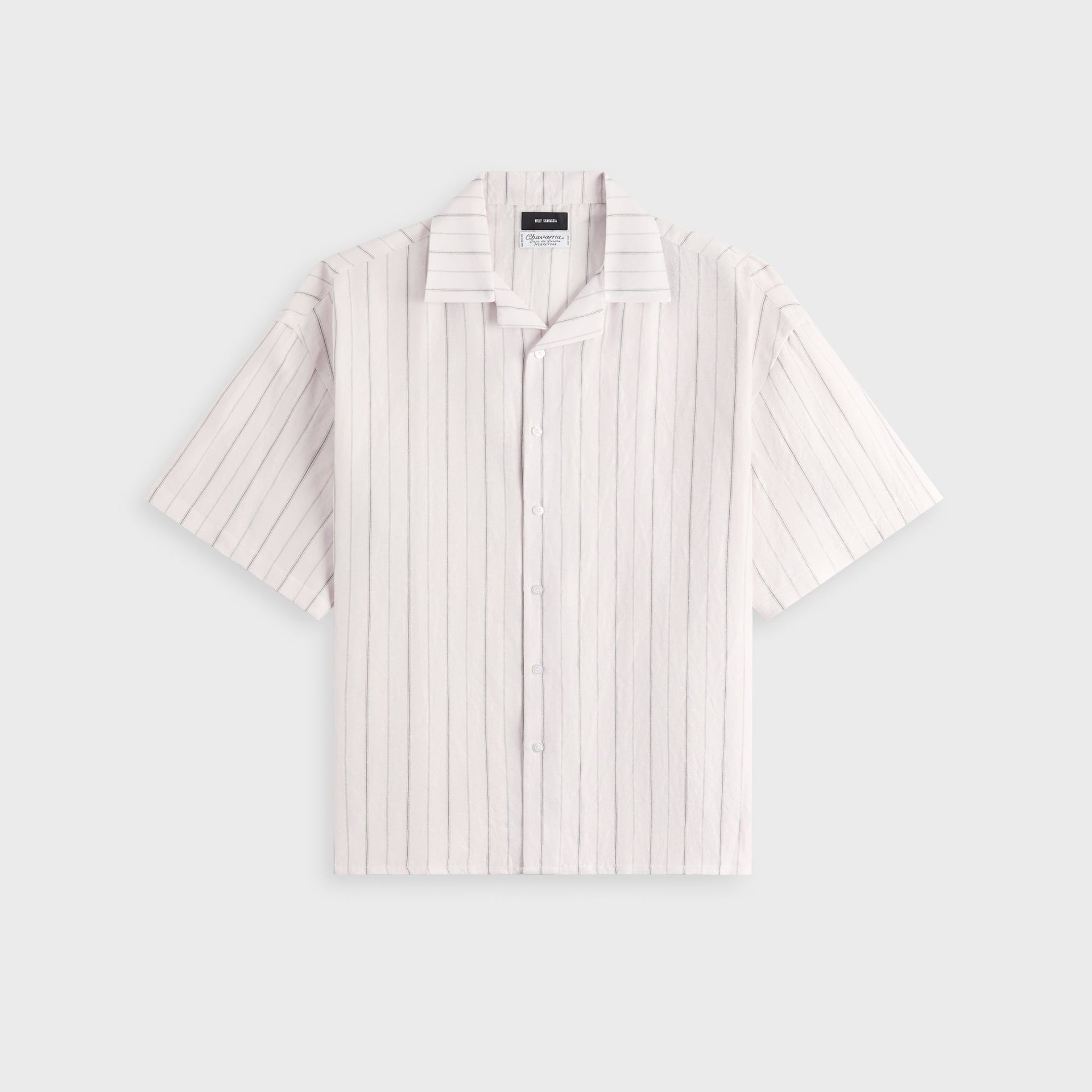 Willy Chavarria Camp Collar Short Sleeve Shirt - White / Black Stripe