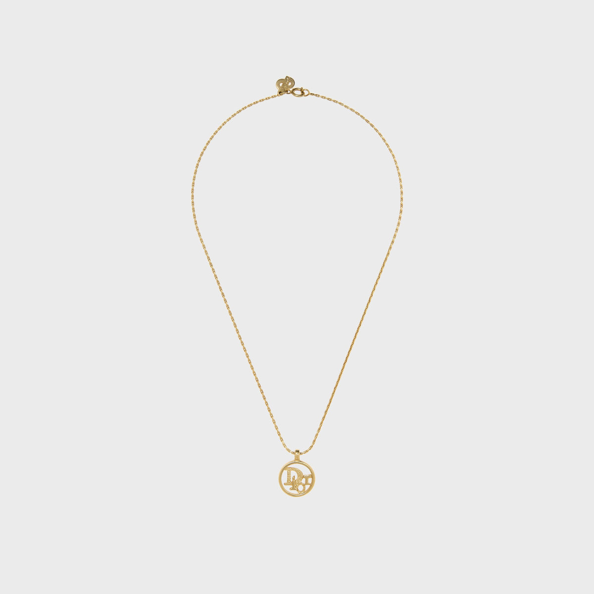 WGACA Christian Dior Vintage Gold Plated Openwork Circle Logo Pendant Necklace - Gold