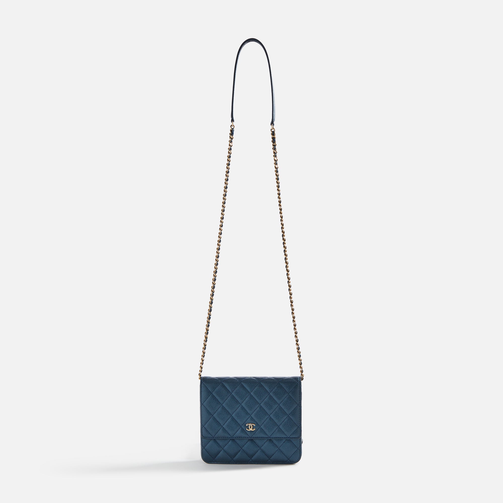 CHANEL Caviar Timeless CC Wallet On Chain WOC Blue 210212