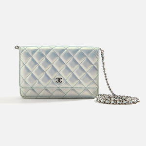 WGACA Chanel Iridescent Classic Quilted Wallet on Chain - Blue