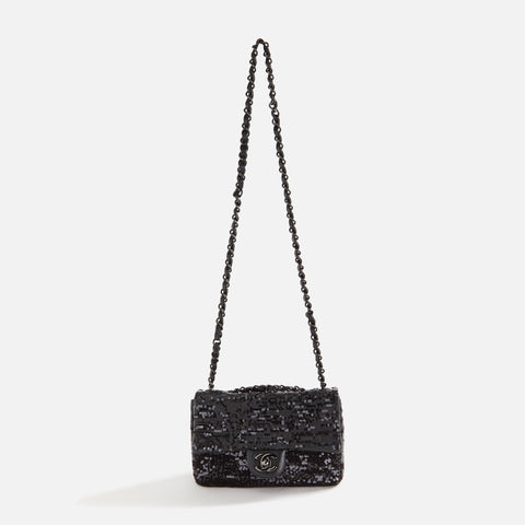 WGACA Chanel Sequin Small Half Flap Bag - Black