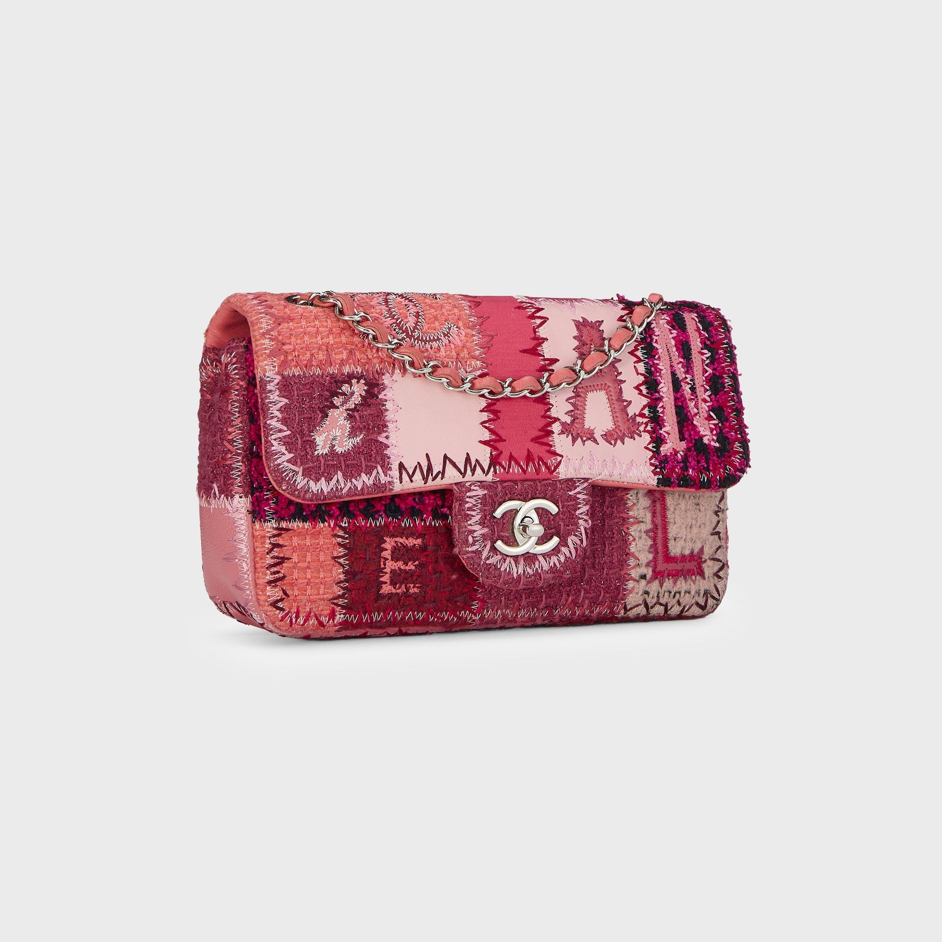 WGACA Chanel Tweed Single Flap Patchwork Shoulder Bag - Pink