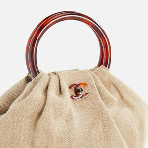 WGACA Chanel Linen Handbag - Beige