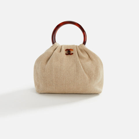 WGACA Chanel Linen Handbag - Beige