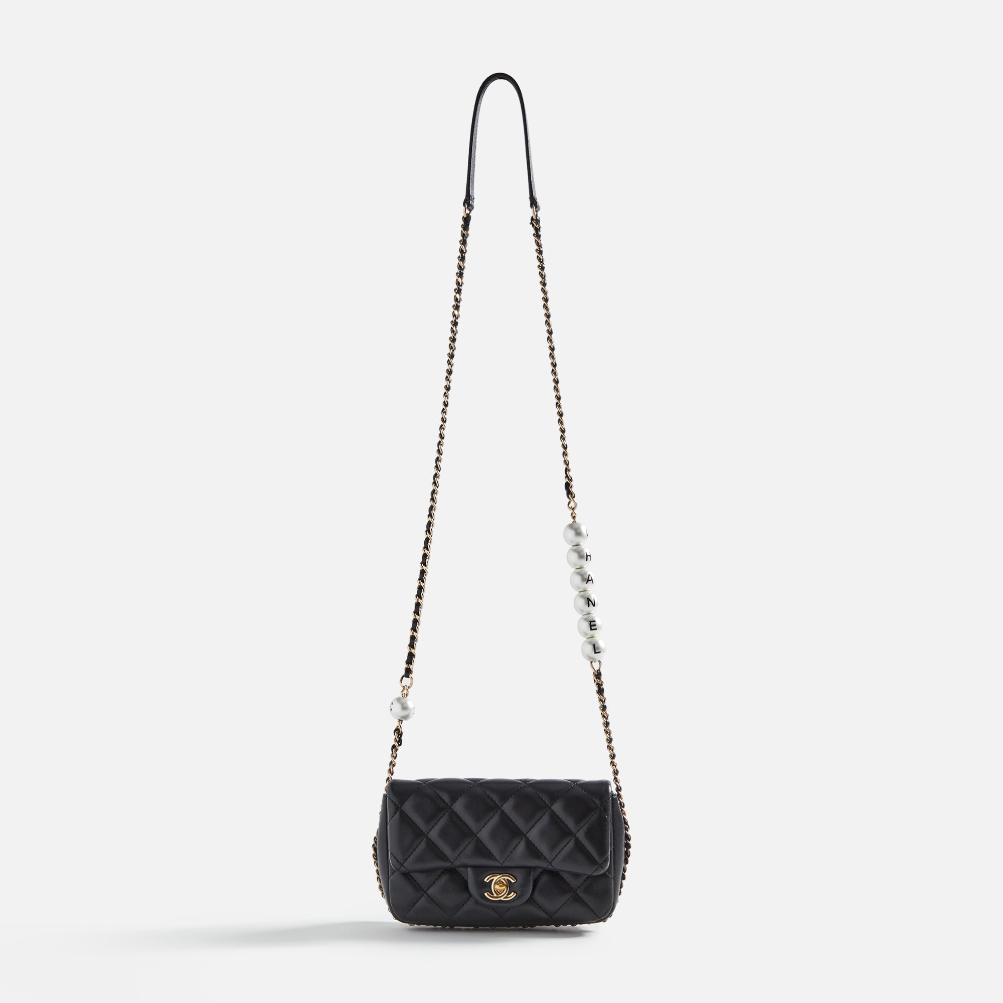 WGACA Chanel Lambskin Pearl Logo Flap Bag - Black – Kith