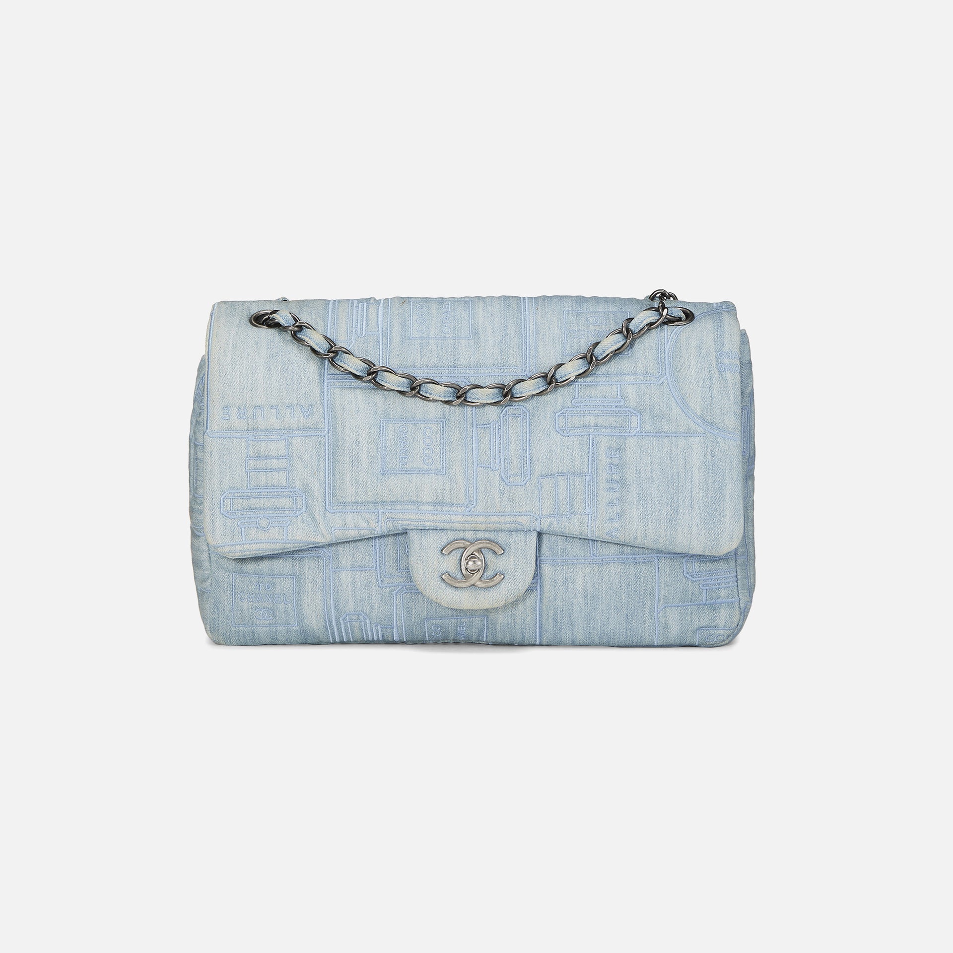 WGACA Chanel Blue Denim Perfume Half Flap Jumbo Bag - Blue Denim