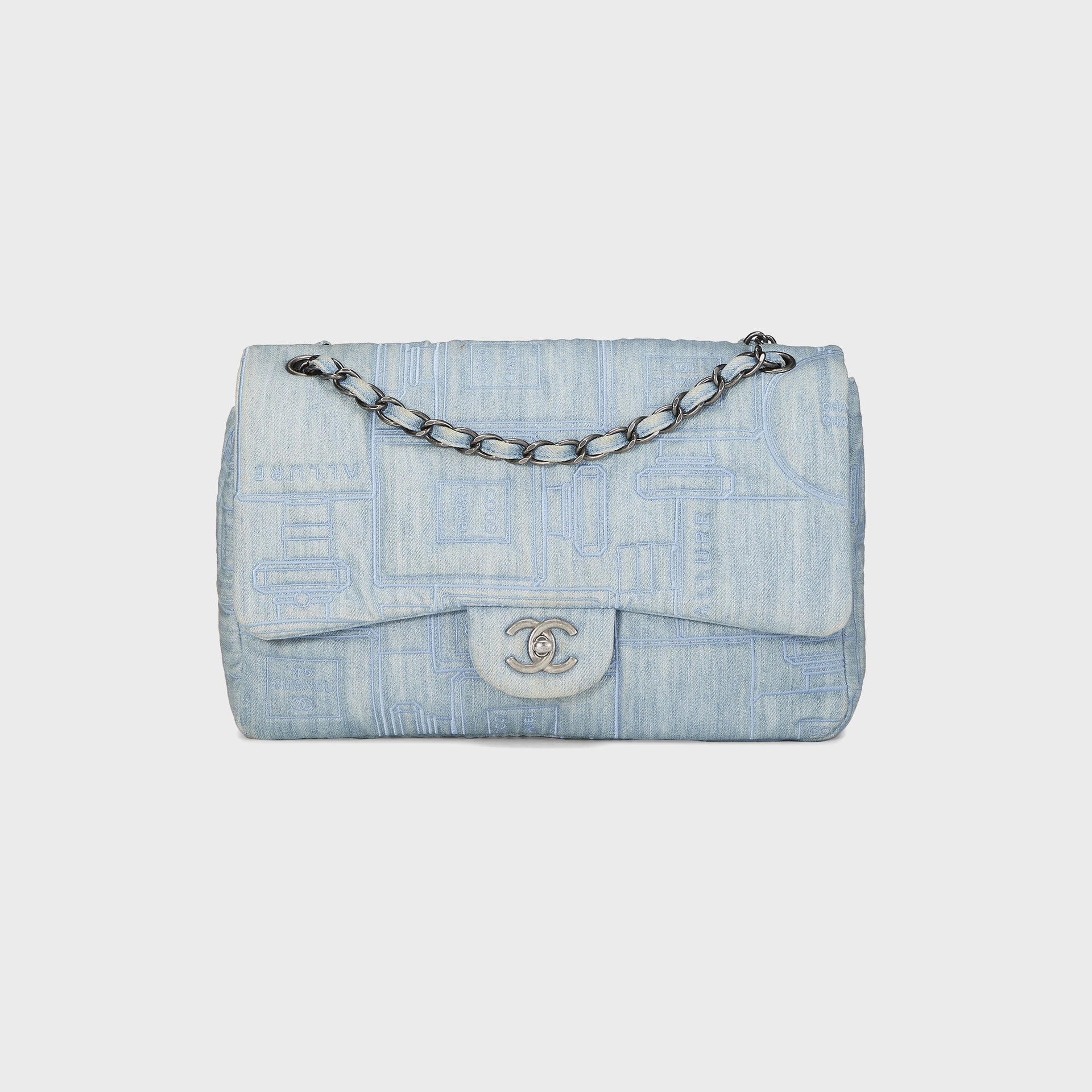 WGACA Chanel Blue Denim Perfume Half Flap Jumbo Bag - Blue Denim