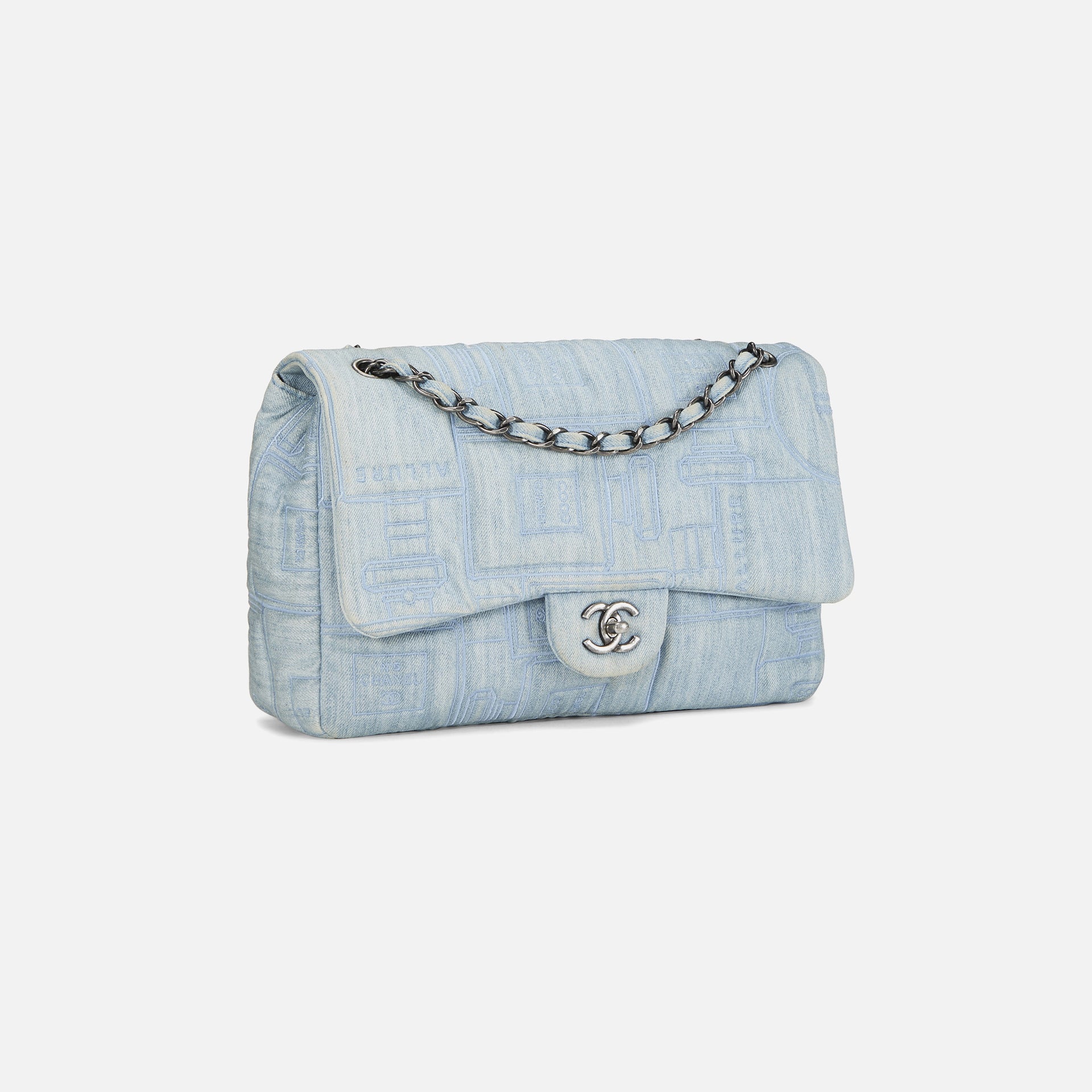 WGACA Chanel Blue Denim Perfume Half Flap Jumbo Bag - Blue Denim