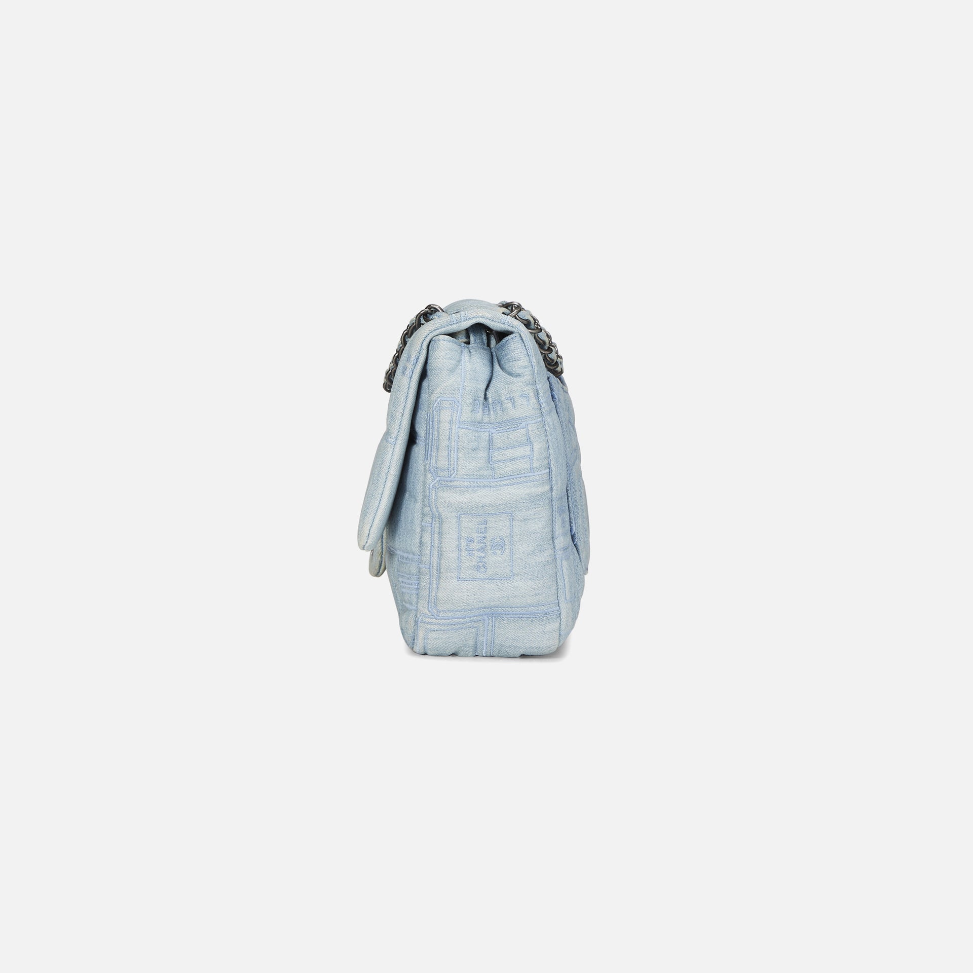 WGACA Chanel Blue Denim Perfume Half Flap Jumbo Bag - Blue Denim