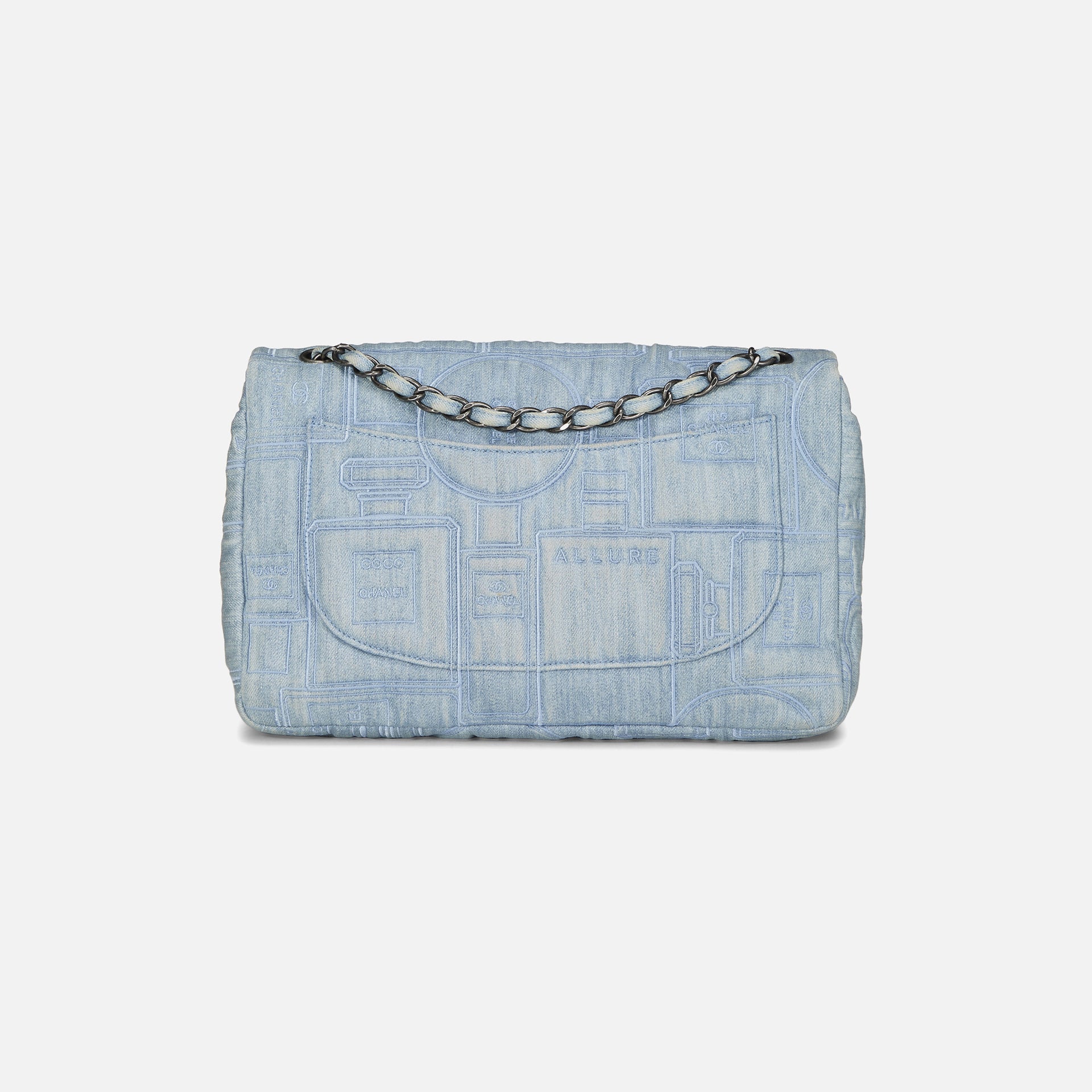 WGACA Chanel Blue Denim Perfume Half Flap Jumbo Bag - Blue Denim