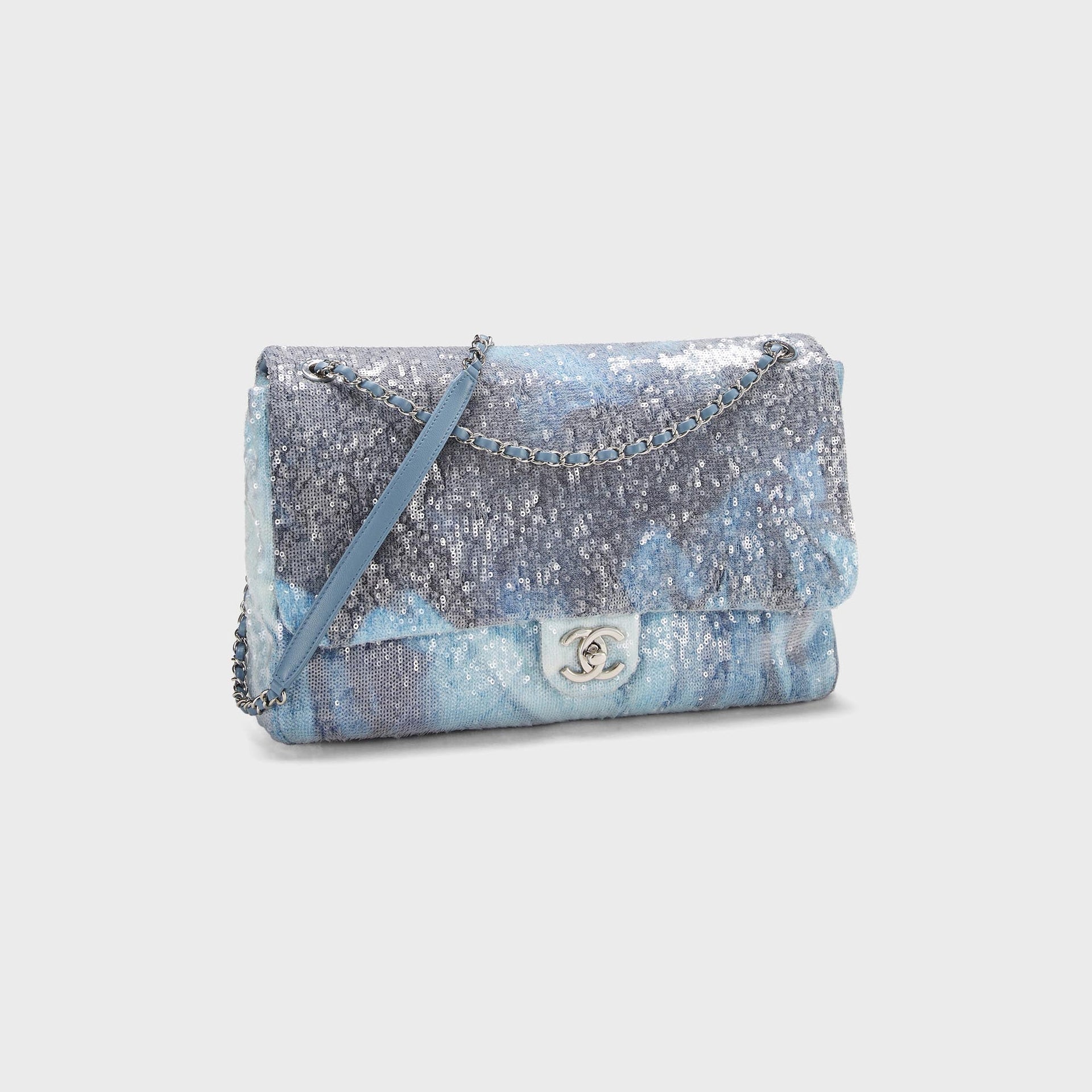 WGACA Chanel Sequin Waterfall Large Flap Bag - Blue