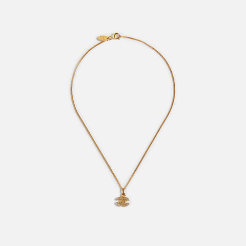 Chanel Rose Gold Tone Crystal CC Pendant Necklace Chanel