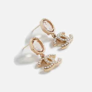 WGACA Chanel Crystal Pearl CC Dangle Earrings - Gold