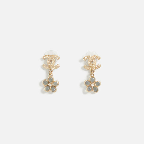 WGACA Chanel Crystal CC Flower Dangle Earrings - Gold