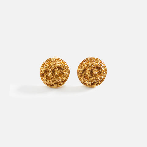 WGACA Chanel Filigree CC Round Earrings - Gold