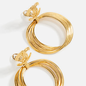 Chanel Goldtone Metal and Crystal CC No. 5 Round Earrings