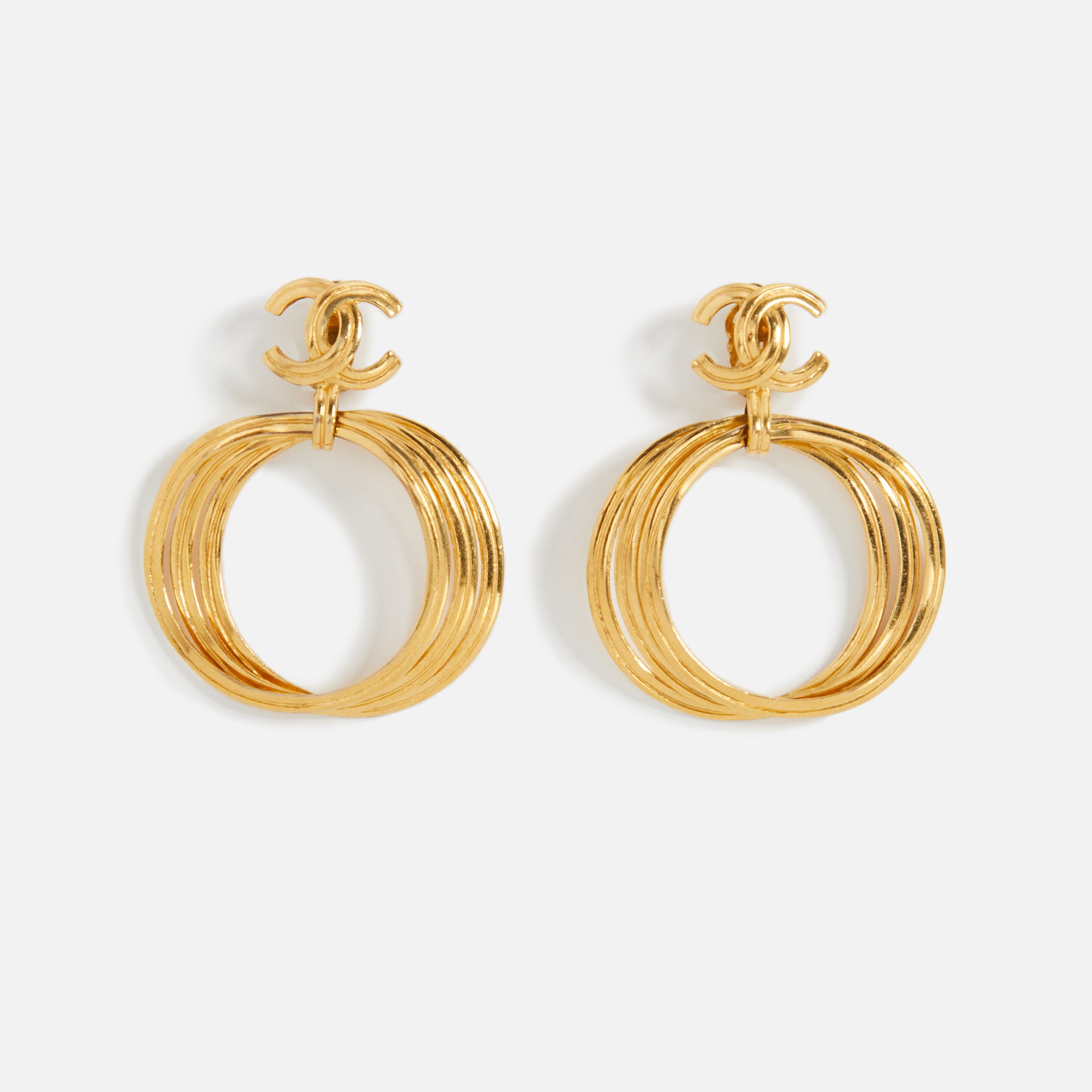 WGACA Chanel CC 3Hoop Overlap Earrings - Gold