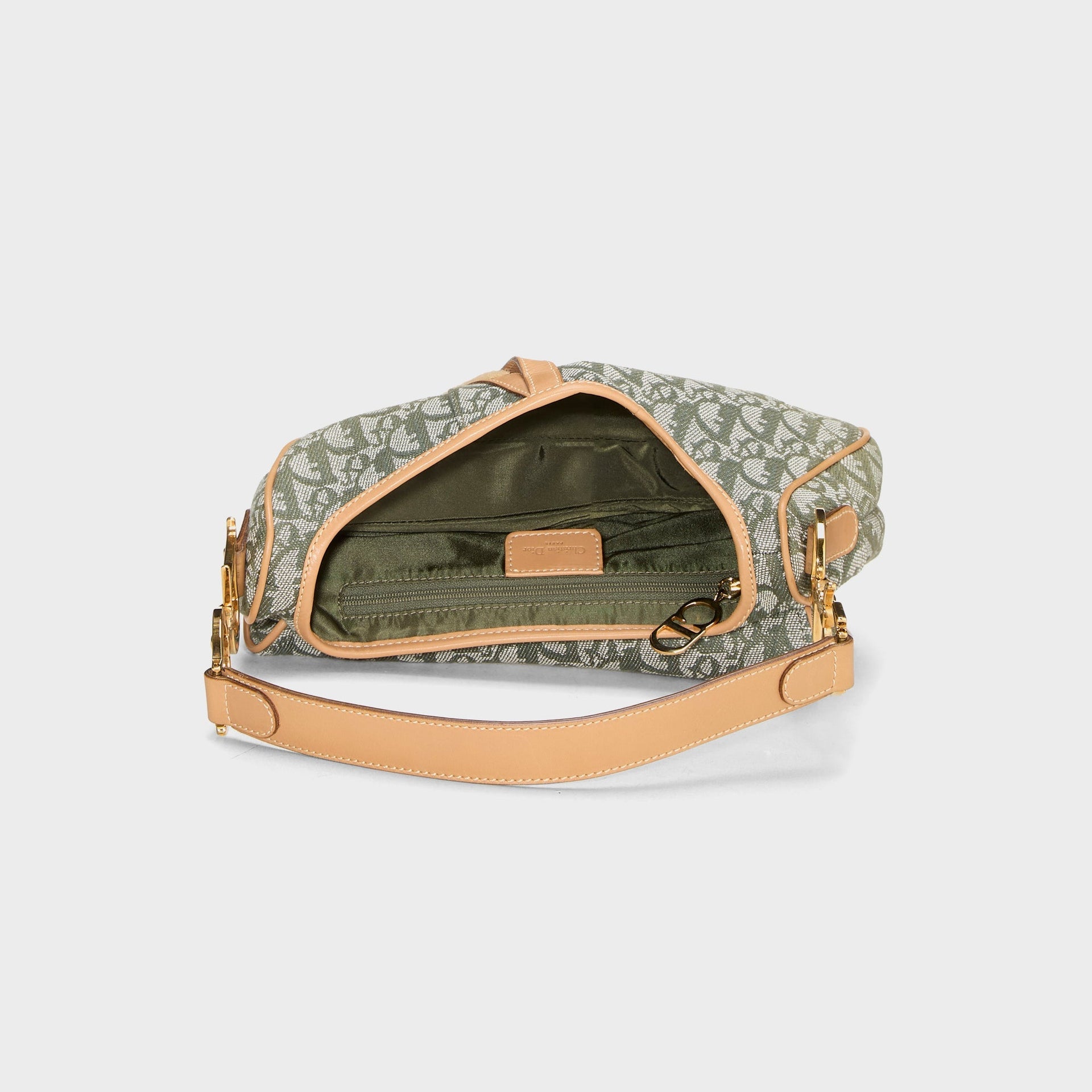 WGACA Dior Green Trotter Saddle Bag - Green / Beige