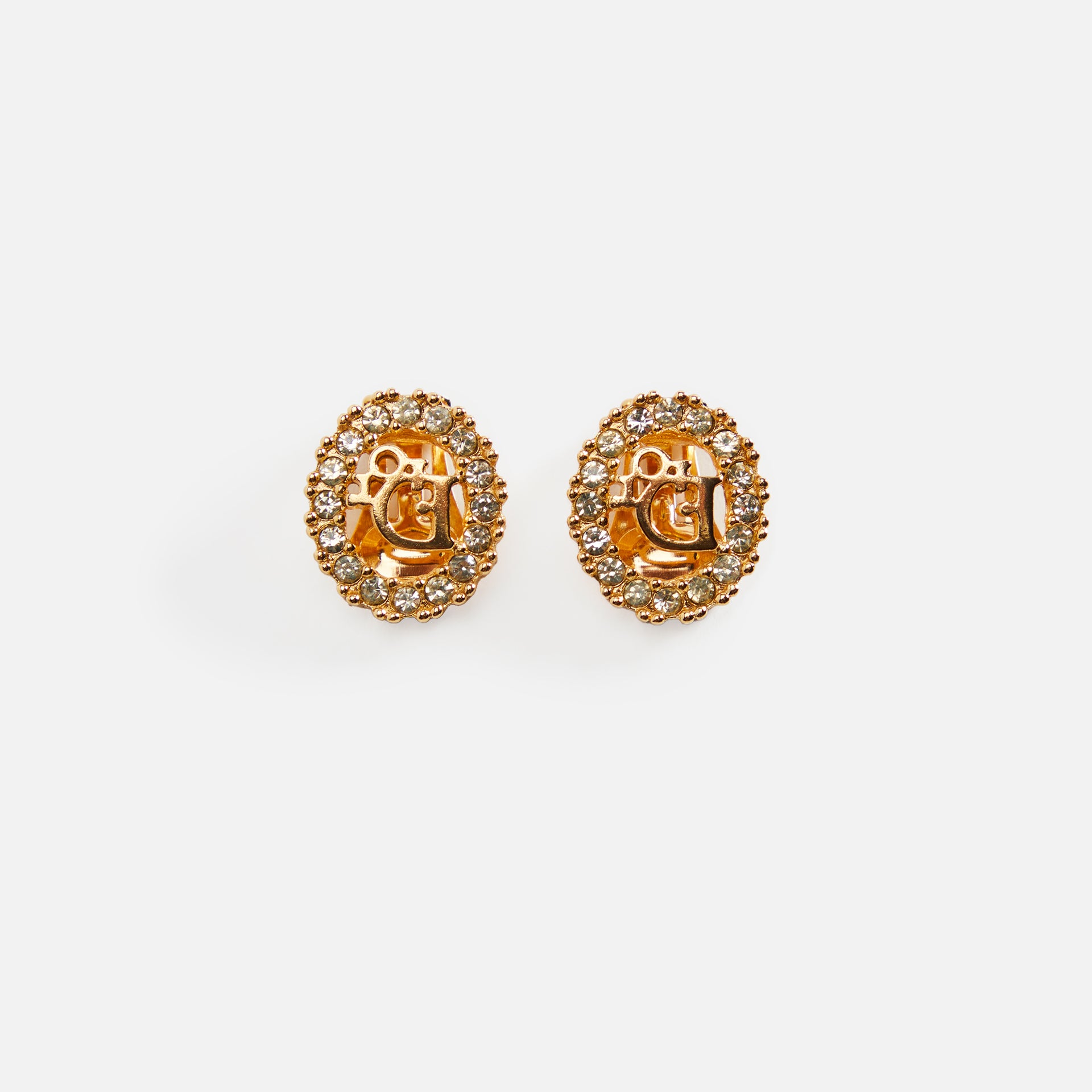WGACA Dior Crystal Oval Earrings - Gold
