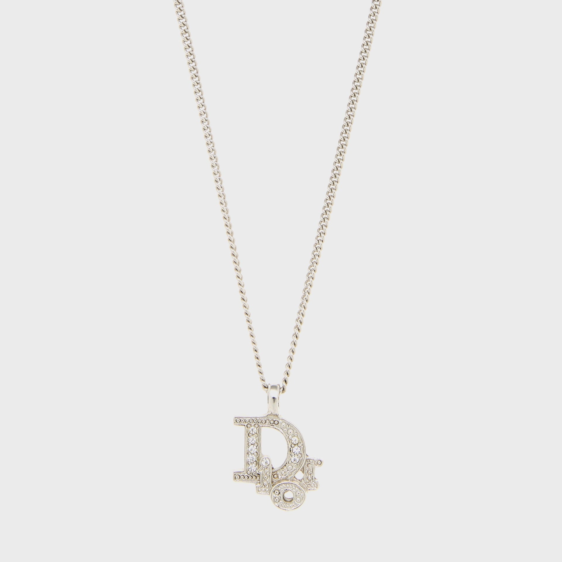 WGACA Dior Silver Crystal Logo Necklace - Silver